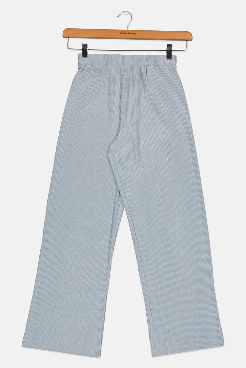 guppy Kids Girl Rib Metallic Pants, Dusty Blue - Image 3